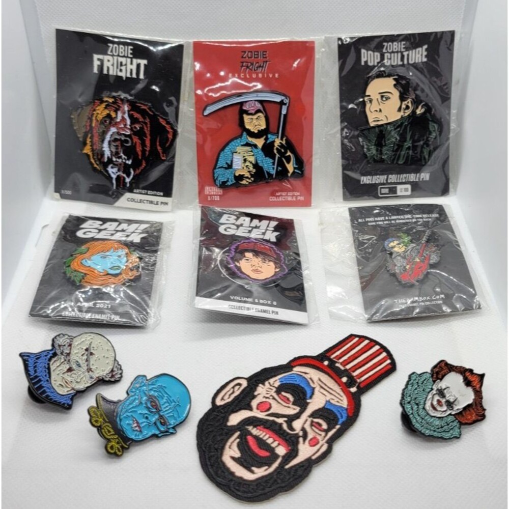 Zobie Fright + BAM! Geek Enamel Pins Lot + Horror Patch (10 Pieces)
